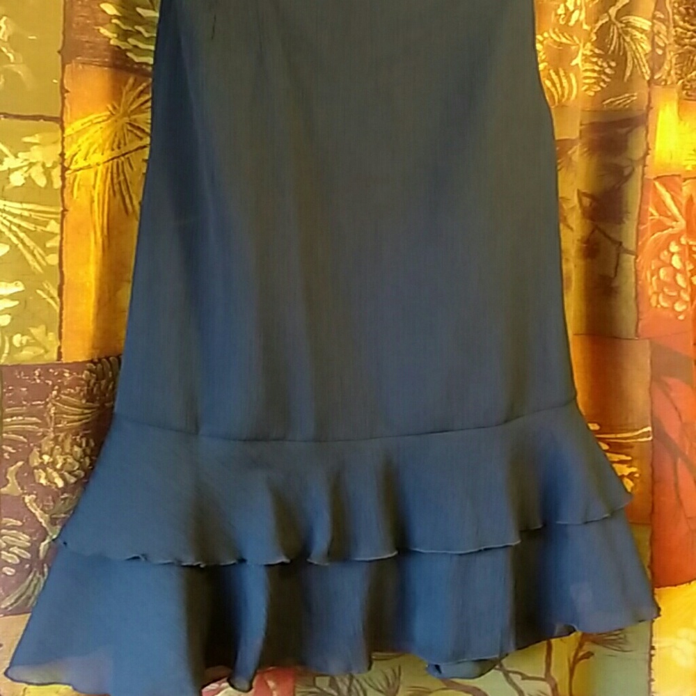 NWT Navy Blue Chiffon Lined Ruffled Skirt